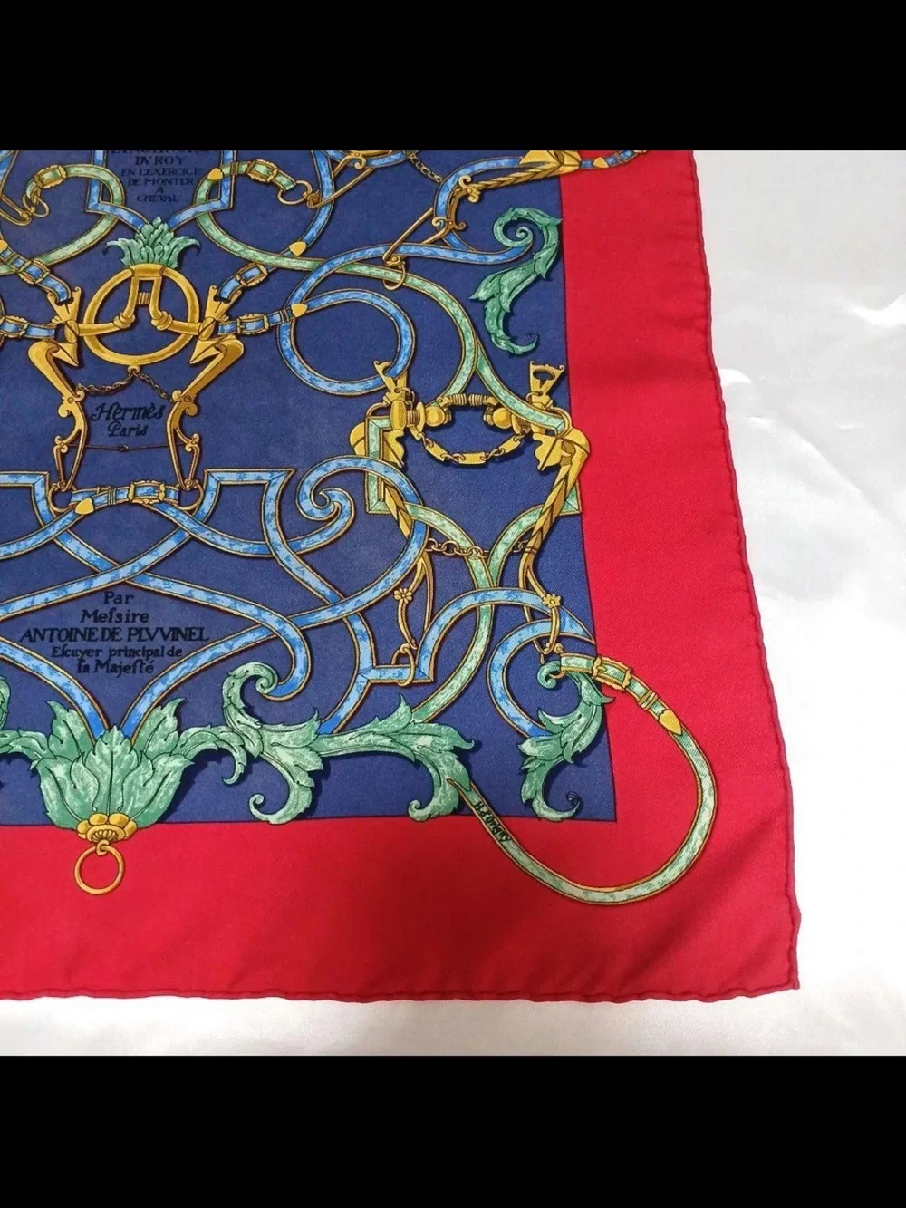 Hermes Pink and Blue Equestrian Motif Silk Scarf